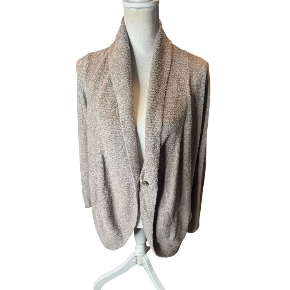 Barefoot Dreams Cardigan Beige Tan Open Front Stretch Long Sleeve One Button L